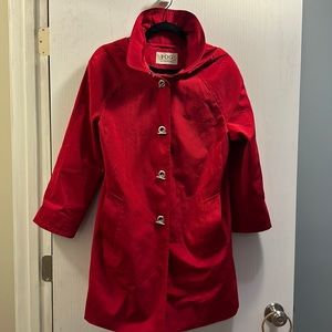 London Fog trench coat with detachable hood size large red with silver clasps